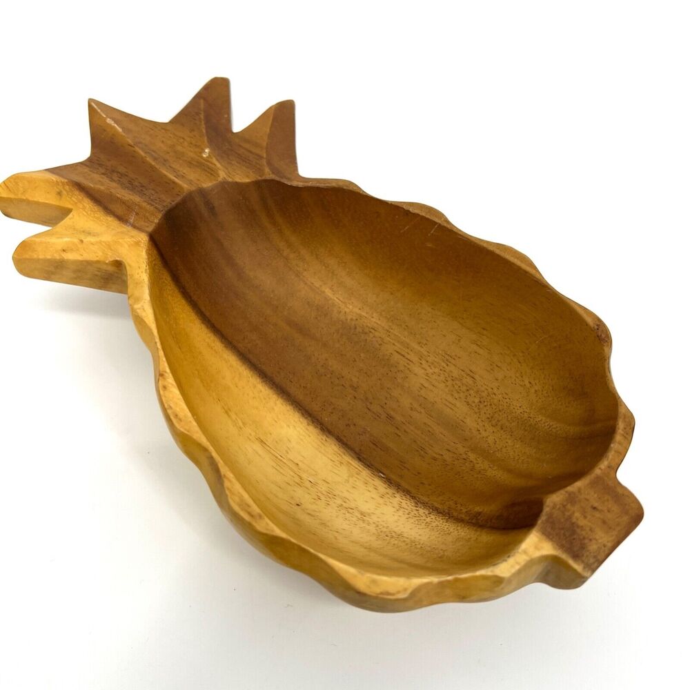 Vintage Wooden Pineapple Hand Carved Bowl Dish MCM Tiki Made In Philippines